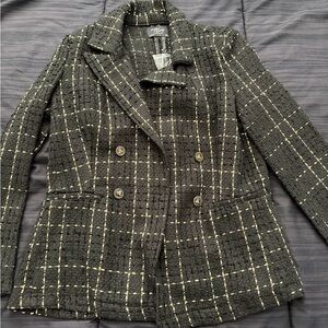 Women's Black Plaid Double-Breasted Jacket